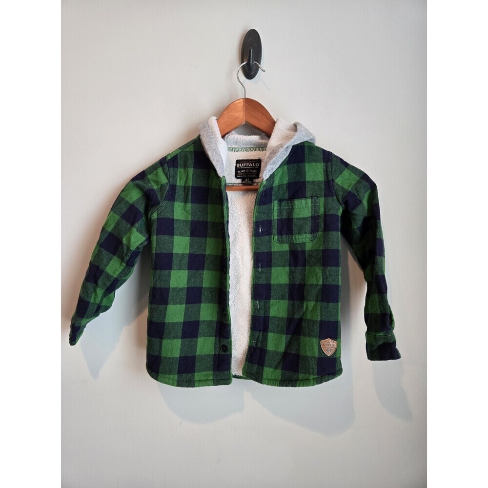 Buffalo David Bitton Boy's Green Black Plaid Sherpa Jacket 4T   Boyhood 90s